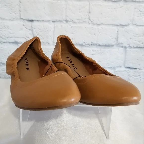 Torrid Scrunch Ballet Flats Shoes Size 8 Tan Cognac Brown Wide Width Neutral New - Picture 10 of 16